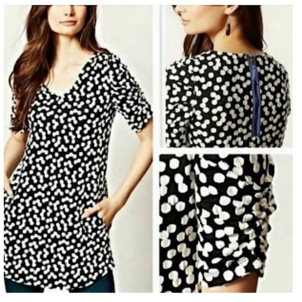 Deletta by Anthropologie Black and White Patterned Mini Dress XS